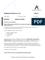 Biomedical Admissions Test 4500/11: Section 1 Aptitude and Skills