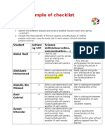 Sample of Checklist: Student Achievi NG LOC Science Skills (Observation, Communication ..) Comments