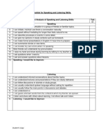 Checklist For Speaking and Listening Skills (Student's Copy)