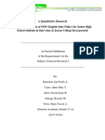 A Quantitative Research The Implementation of EOP (English Only Policy) For Senior High School Students in Their Class at Jocson College Incorporated