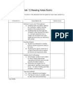 English 12 Reading Notes Rubric