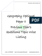 Geography Optional Paper II Previous Year's Questions Topic Wise Listing