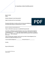 Sample Letter To A Creditor Requesting A Reduced Monthly Payment