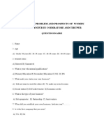 A Study On Problem and Prospects of Women Entrepreneur in Coimbatore and Tirupur Questionnaire