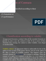 Classification of Contracts: Contracts May Be Classified According To Their (1) Validity (2) Formation or (3) Performance