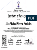 Virtual INSET Certificate of Recognition