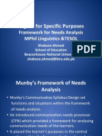 English For Specific Purposes: Framework For Needs Analysis Mphil Linguistics &tesol