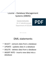 Course - Database Management Systems (DBMS) : Course Instructor Dr. K. Subrahmanyam Department of CSE, KLU