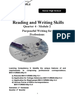 Reading and Writing Skills: Quarter 4 - Module 2 Purposeful Writing For Professions