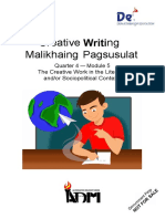 Creative NG Malikhaing Pagsusulat: Quarter 4 - Module 5 The Creative Work in The Literary And/or Sociopolitical Context