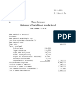 A. Masay Company Statement of Cost of Goods Manufactured Year Ended XX 2020