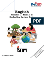 English: Quarter 1 - Module 8: Evaluating Spoken Texts