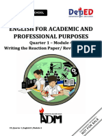 English For Academic and Professional Purposes: Quarter 1 - Module 4 Writing The Reaction Paper/ Review/ Critique
