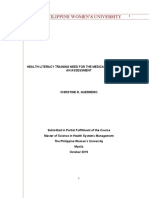 The Philippine Women'S University: Health Literacy Training Need For The Medical Technologist: An Assessment