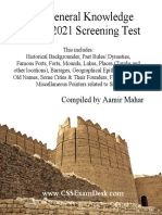 Sindh General Knowledge For PMS 2021 Screening Test: Compiled by Aamir Mahar