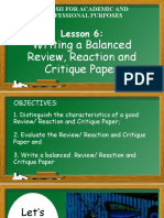Q4 L6 Writing A Balanced Review, Reaction, and Critique Paper