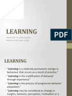 Learning: Presented To: Miss Khadija Presented By: Aima Tariq