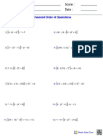 Name: Teacher: Date: Score:: Advanced Order of Operations