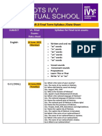 Early Years - 2 Final Term Syllabus and Date Sheet