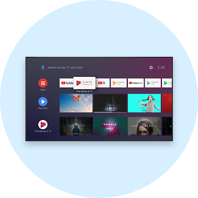 Layar TV berteknologi Android menampilkan film dan acara TV