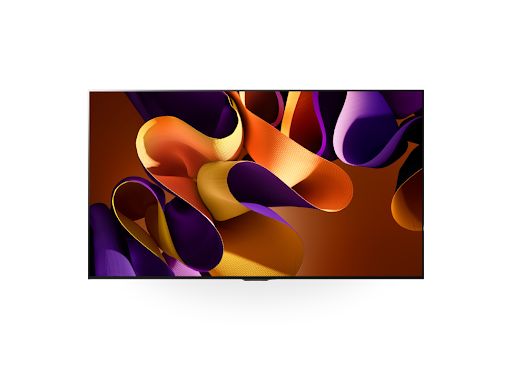 A TV with an abstract colourful image on screen.