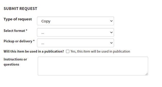 Screenshot of a Copy request in HOLLIS for Archival Discovery.