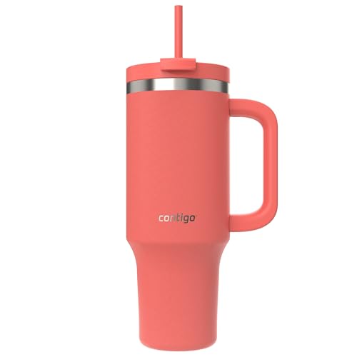 Contigo Streeterville Tumbler, 40 oz (1.18 L) Water Bottle with Straw, Coral