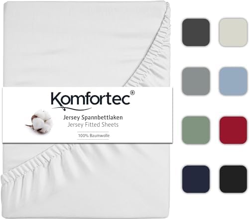 Komfortec Jersey Spannbettlaken 140x200 cm, 100% Baumwolle, Weiß