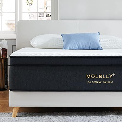 Queen Mattress, Molblly 10 Inch Mattress Queen Size, Hybrid Innerspring Double Cooling-Gel Foam Mattress in a Box, CertiPUR-US Certified, Matelas Queen Medium Firm for Pressure Relief and Support