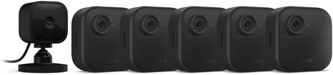 Blink Outdoor 4 (4th Gen) + Blink Mini – Smart security camera, two-way talk, HD live view, motion detection, set up in minutes, Works with Alexa – 5 camera system + Mini (Black)