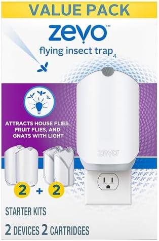 Zevo Flying Insect Trap, Fly Trap, Fruit Fly Trap (2 Plug-in Bases + 2 Refill Cartridges)