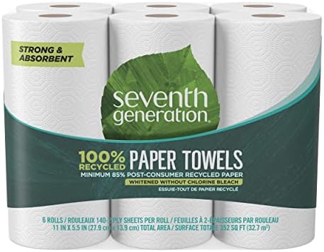 Seventh Generation 100% Recycled Paper Towels, 2 Ply, 140 Sheets, 6 Rolls