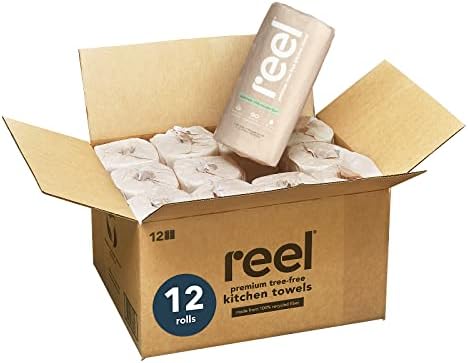 Reel Premium Recycled Paper Towels- 12 Rolls, 2-Ply Made From Tree-Free, 100% Recycled Paper - Eco-Friendly, Hypoallergenic and Zero Plastic Packaging