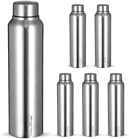 WORLD'NOX Stainless Steel Fridge Bottles [Set of 6] | 100% Leak Proof Steel Water Bottle for Office, School, Home, Gym | Durasteel Rust Free Steel Bottle for Men, Women, Girls & Boys | 1000 ML