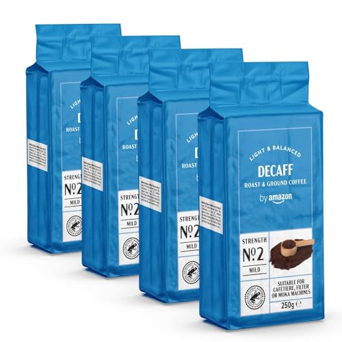 by Amazon Caffè Decaffeinato macinato, tostatura chiara, 1kg, 4 confez...