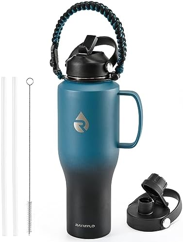 RAYMYLO Water Bottle 40oz, Insulated Tumblers with Handle & Straw Lid & Paracord Handle, Triple Wall Vacuum Food-grade Stainless Steel Leakproof Hydro Travel Flask, Fit in Any Car Cup Holder