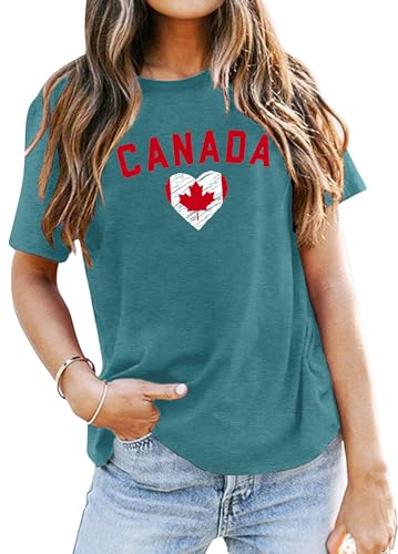 QAUN Womens Canada Day Shirts Canadian Maple Leaf Tshirts Canada Flag Graphic Tees Patriotic Tops