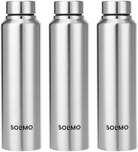 Amazon Brand - Solimo Slim Stainless Steel Water Bottle, Set of 3, 1 liter Each