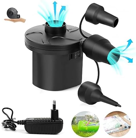 JOPHEK Pompe à Air Électrique, DC12V Gonfleur Electrique Gonfleur avec 3 Buses Pompe Électrique pour Gonflables AC 230V Pompe à Pagaies pour Sac sous Vide Matelas de Lit Piscine Gonflable