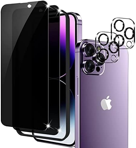 YMHML 2 Pack iPhone 14 Pro Max Privacy Screen Protector + 2 Pack Camera Lens Protector, Anti Spy Tempered Glass Privacy Screen (6.7 Inch), Easy Installation