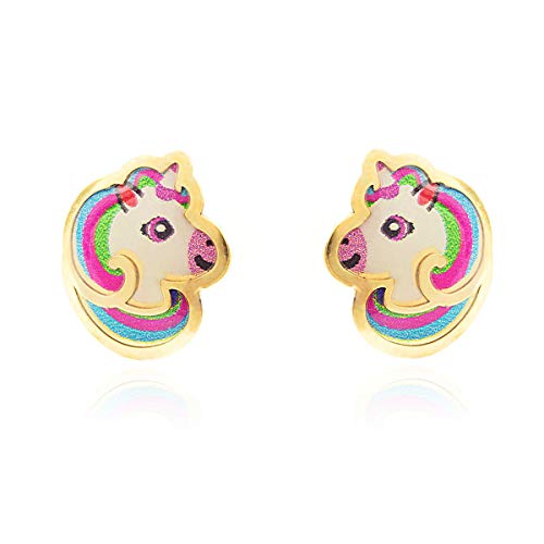 Orecchini per bambini unicorno smaltato - oro giallo 18k (750) - Scato...