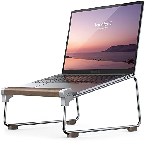 Lamicall Laptop Stand for Desk - Aluminum and Walnut Desktop Notebook Stand Holder, Ergonomic Laptop Holder for MacBook Air/Pro, Dell, Hp, Msi, Asus, Acer, Chromebook, Surface Pro and 10-16'' Laptop