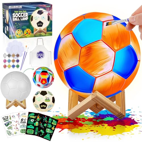 Paint Your Own Soccer Ball Lamp Kit, World Cup DIY 3D Night Light with Soccer Stickers & Wooden Stand, Art Supplies Creativit