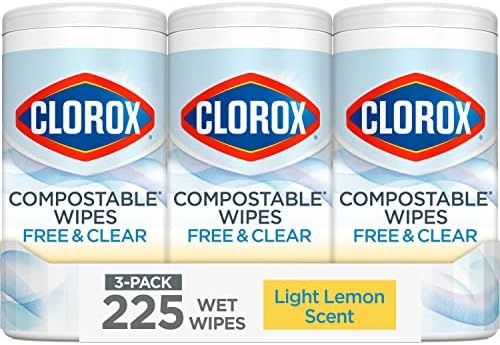 Clorox Compostable Cleaning Wipes - All Purpose Wipes - Household Essentials, Simply Lemon, 75 Count (Pack of 3)