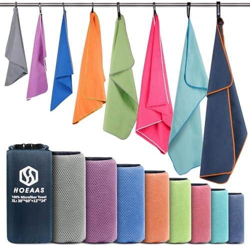 Microfiber Sport Travel Towel Set-(XL -60"x30"+24" x12)-Quick Dry, Absorbent, Ultra Compact Towels-Fit for Beach Yoga Golf Gym Camping Backpacking Hiking+Hand Towel&Carry Pouch(XL Dblue)