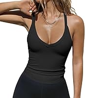 JJAI Womens Tank Tops Summer Racerback Workout Tops Gym Yoga V Neck Ribbed Basic Tops Crop Going Out Top