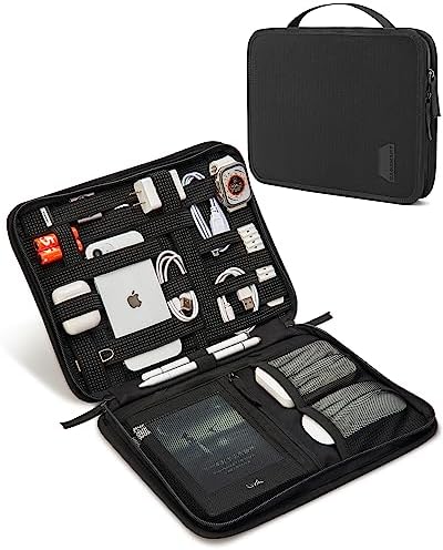 BAGSMART Electronics Organizer Case,Travel Cable Organizer Bag,Adjustable Cord Organizer Storage Bag for 12.9'' Tablet,Peak Design Tech Pouch for Charging Cable,iPad Pro,Phone,Power Bank,Black