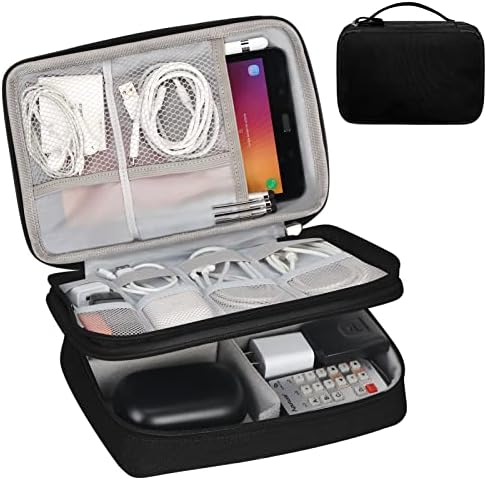 FYY Travel Cable Organizer Pouch Electronic Accessories Carry Case Portable Waterproof Double Layers All-in-One Storage Bag for Cord, Charger, Phone, Hard Drive, Black
