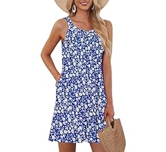 Women's Beach Cover Up Tank Dress Casual Vacation Short Summer Halter Dresses with Pockets