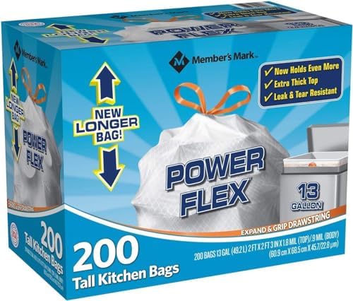 Member's Mark 13 gallon Tall Kitchen Bags New Longer Bag, 200Count(Pack of 1)